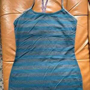 lululemon Power Y Tank – Luon Light, Teal/Heathered Grey Stripe
